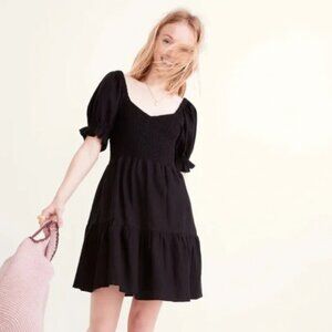 Linen-Blend Madewell Lucie Smocked Mini Dress Sz M